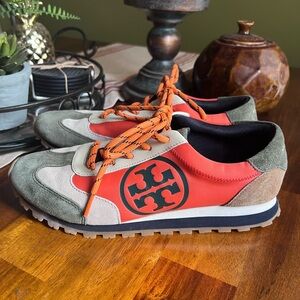 Tory Burch Olive Annie Vintage Nylon Runner Sneakers